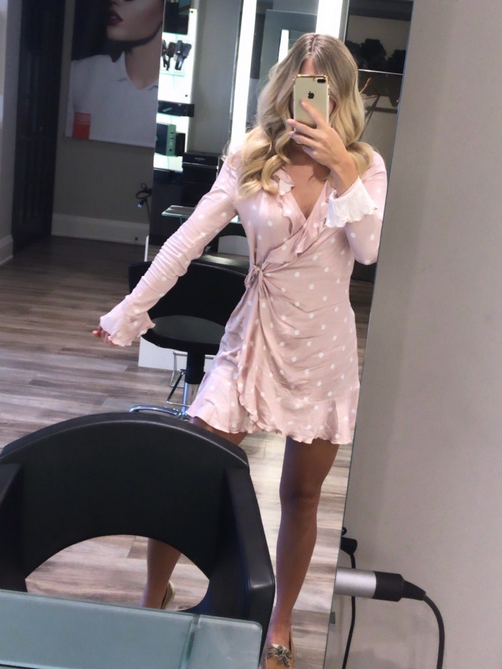 Urban Outfitters Light Pink Polka Dot Wrap Mini Dress